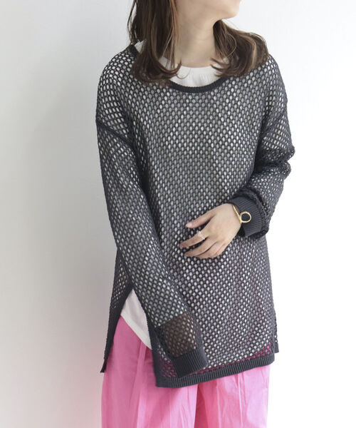 fredy emue（フレディエミュ）の「メッシュチュニックプルオーバーニット（ニット/セーター・レディース・キナリ/チャコールグレー/グリーン・38）」の15枚目の写真