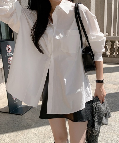 yuue' ( wear )(ユーイ)の「シンプル ポケット セミロングシャツ(シャツ/ブラウス・レディース・ホワイト・S/L/M)」の2枚目の写真