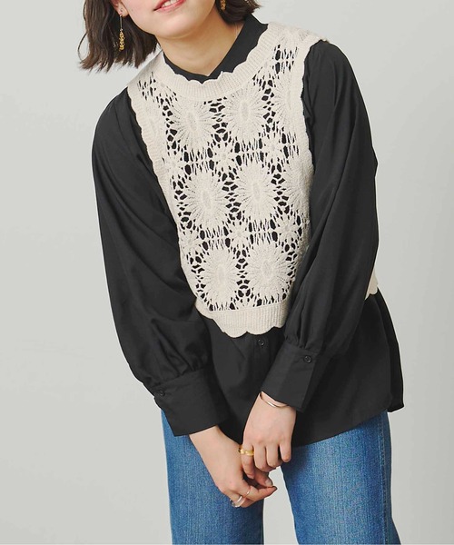 CPCM(シーピーシーエム)の「クロシェベストセット長袖ブラウス(Tシャツ/カットソー・レディース・ブラック/オフホワイト/グリーン・FREE)」の7枚目の写真