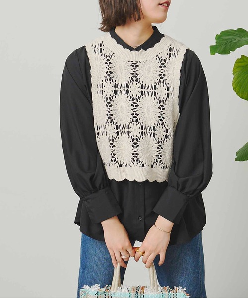CPCM(シーピーシーエム)の「クロシェベストセット長袖ブラウス(Tシャツ/カットソー・レディース・ブラック/オフホワイト/グリーン・FREE)」の11枚目の写真