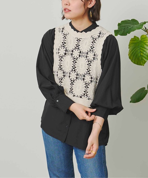 CPCM(シーピーシーエム)の「クロシェベストセット長袖ブラウス(Tシャツ/カットソー・レディース・ブラック/オフホワイト/グリーン・FREE)」の16枚目の写真