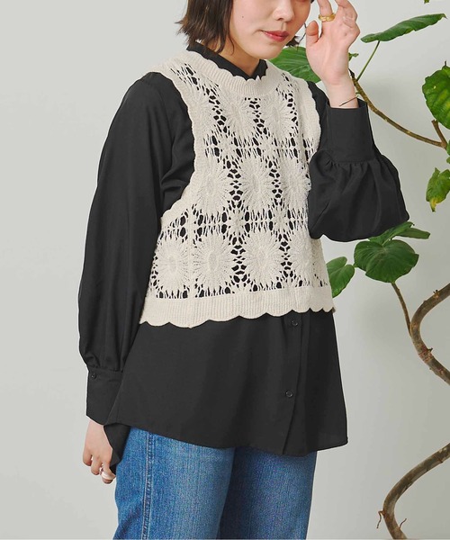 CPCM(シーピーシーエム)の「クロシェベストセット長袖ブラウス(Tシャツ/カットソー・レディース・ブラック/オフホワイト/グリーン・FREE)」の20枚目の写真