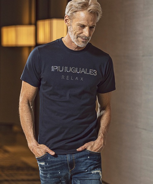 1PIU1UGUALE3 RELAX(ウノピゥウノウグァーレトレ)ランダムラインストーン半袖Tシャツ（Tシャツ/カットソー）｜1PIU1UGUALE3 RELAX （ウノピゥウノウグァーレトレ リラックス）