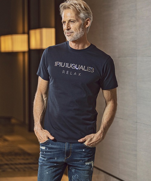 1PIU1UGUALE3 RELAX(ウノピゥウノウグァーレトレ)ランダムラインストーン半袖Tシャツ（Tシャツ/カットソー）｜1PIU1UGUALE3 RELAX （ウノピゥウノウグァーレトレ リラックス）
