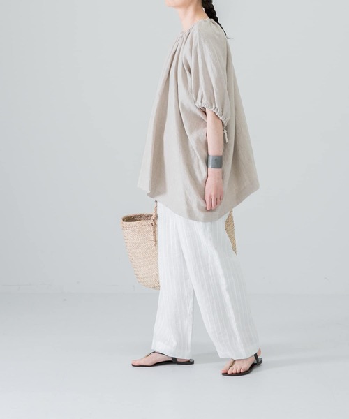美品☆かぐれ リネン ドビー ストライプ パンツ 麻 ホワイト レース 美品☆かぐれ リネン ドビー ストライプ パンツ 麻 ホワイト