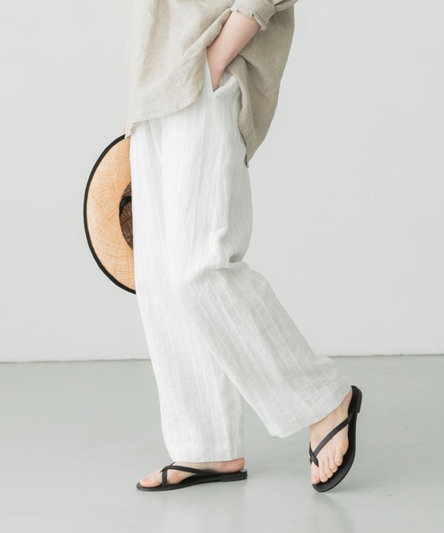 美品☆かぐれ リネン ドビー ストライプ パンツ 麻 ホワイト レース かぐれ（カグレ）の「リネンドビーストライプパンツ（その他