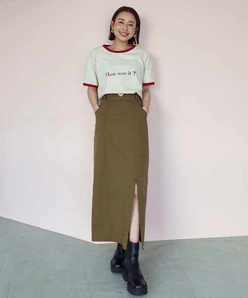 CREDONA(クレドナ)の「アシンメトリースリットタイトSK(スカート・レディース・カーキ/ブラック・SMALL/MEDIUM)」の1枚目の写真