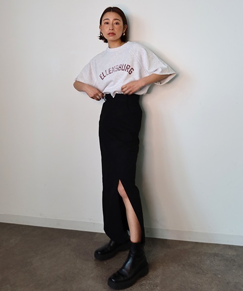 CREDONA(クレドナ)の「アシンメトリースリットタイトSK(スカート・レディース・カーキ/ブラック・SMALL/MEDIUM)」の2枚目の写真