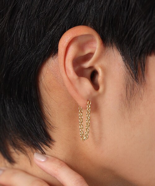 シルバー ドームチェーン フープピアス GP（ピアス（両耳用