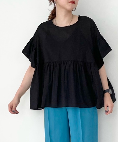 LOWRYS FARM(ローリーズファーム)の「ボイルフリルチュニックシャツ 349138(シャツ/ブラウス・レディース・ホワイト/ブラック/グリーン・FREE)」の2枚目の写真