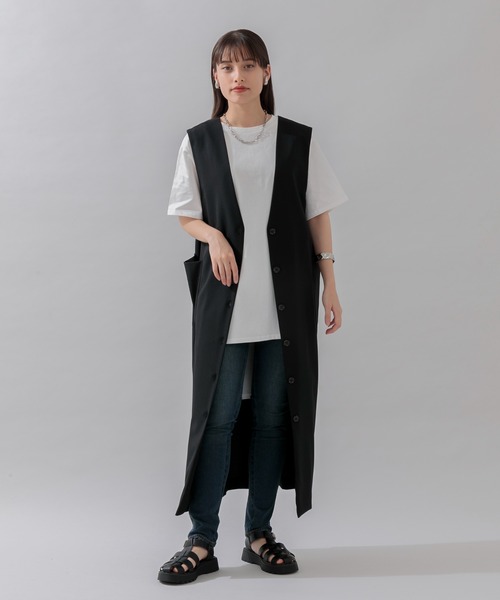 CLOCHE ジレ風ワンピース黒蝶貝ネックレス2点