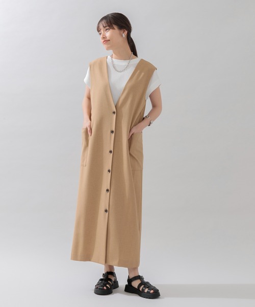 CLOCHE（クロシェ）の「cloche 前後2WAYベストワンピース（ワンピース・レディース・ブラック/ベージュ・FREE）」の4枚目の写真