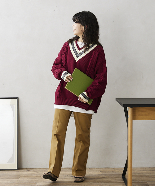 JOURNAL STANDARD relume（ジャーナルスタンダード　レリューム）の「【ニット+カットソーの2点SET】リサイクルポリ チルデンニット（ニット/セーター・メンズ・ブラック/ネイビー/グリーン/ボルドー/キャメル・MEDIUM/LARGE）」の5枚目の写真