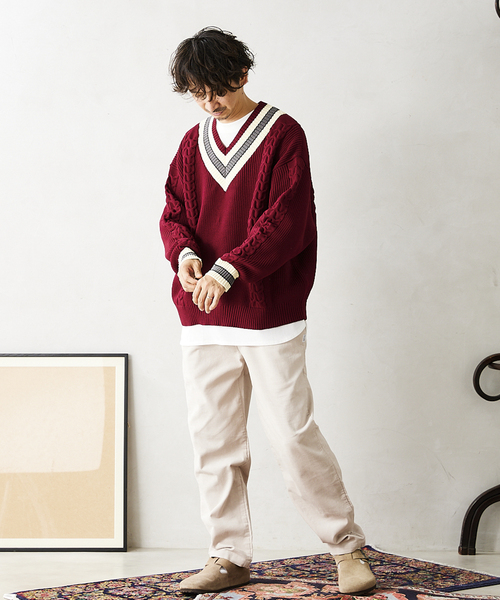 JOURNAL STANDARD relume（ジャーナルスタンダード　レリューム）の「【ニット+カットソーの2点SET】リサイクルポリ チルデンニット（ニット/セーター・メンズ・ブラック/ネイビー/グリーン/ボルドー/キャメル・MEDIUM/LARGE）」の6枚目の写真