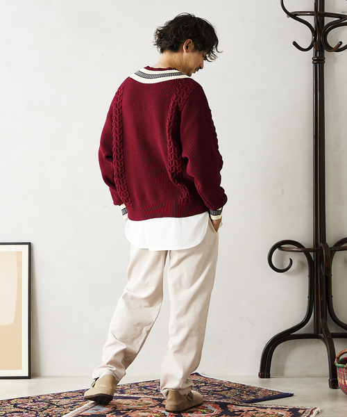 JOURNAL STANDARD relume（ジャーナルスタンダード　レリューム）の「【ニット+カットソーの2点SET】リサイクルポリ チルデンニット（ニット/セーター・メンズ・ブラック/ネイビー/グリーン/ボルドー/キャメル・MEDIUM/LARGE）」の7枚目の写真