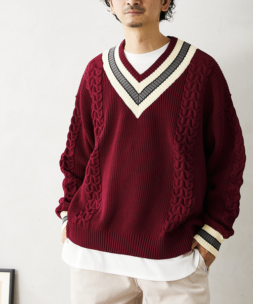 JOURNAL STANDARD relume（ジャーナルスタンダード　レリューム）の「【ニット+カットソーの2点SET】リサイクルポリ チルデンニット（ニット/セーター・メンズ・ブラック/ネイビー/グリーン/ボルドー/キャメル・MEDIUM/LARGE）」の8枚目の写真