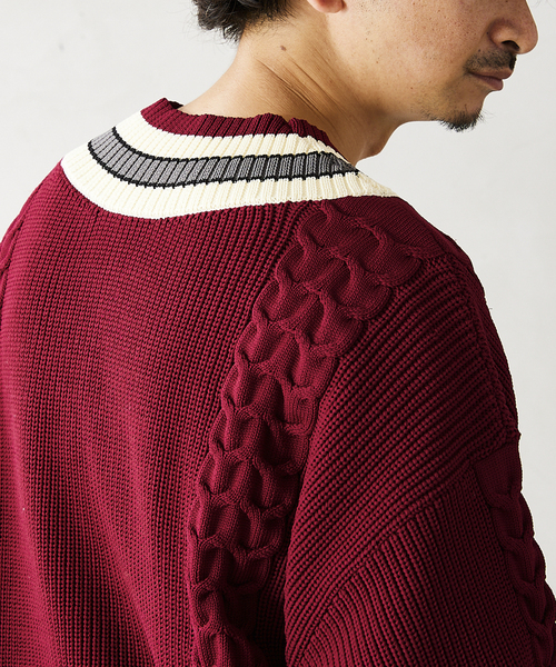 JOURNAL STANDARD relume（ジャーナルスタンダード　レリューム）の「【ニット+カットソーの2点SET】リサイクルポリ チルデンニット（ニット/セーター・メンズ・ブラック/ネイビー/グリーン/ボルドー/キャメル・MEDIUM/LARGE）」の9枚目の写真