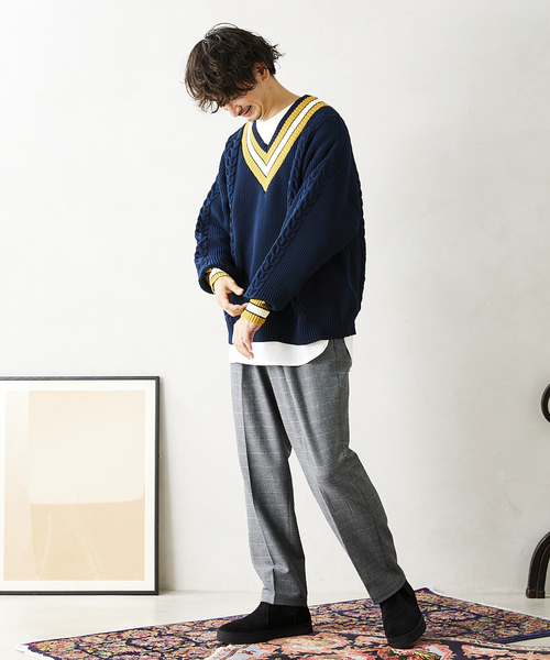 JOURNAL STANDARD relume（ジャーナルスタンダード　レリューム）の「【ニット+カットソーの2点SET】リサイクルポリ チルデンニット（ニット/セーター・メンズ・ブラック/ネイビー/グリーン/ボルドー/キャメル・MEDIUM/LARGE）」の10枚目の写真