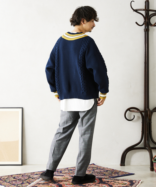 JOURNAL STANDARD relume（ジャーナルスタンダード　レリューム）の「【ニット+カットソーの2点SET】リサイクルポリ チルデンニット（ニット/セーター・メンズ・ブラック/ネイビー/グリーン/ボルドー/キャメル・MEDIUM/LARGE）」の11枚目の写真