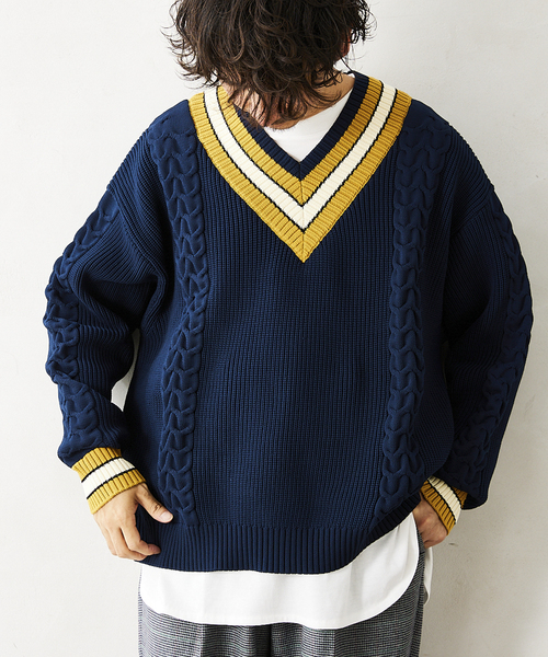 JOURNAL STANDARD relume（ジャーナルスタンダード　レリューム）の「【ニット+カットソーの2点SET】リサイクルポリ チルデンニット（ニット/セーター・メンズ・ブラック/ネイビー/グリーン/ボルドー/キャメル・MEDIUM/LARGE）」の12枚目の写真