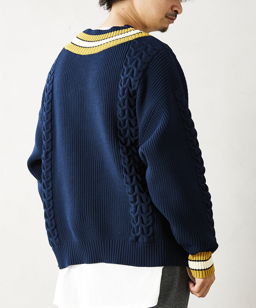 JOURNAL STANDARD relume（ジャーナルスタンダード　レリューム）の「【ニット+カットソーの2点SET】リサイクルポリ チルデンニット（ニット/セーター・メンズ・ブラック/ネイビー/グリーン/ボルドー/キャメル・MEDIUM/LARGE）」の13枚目の写真