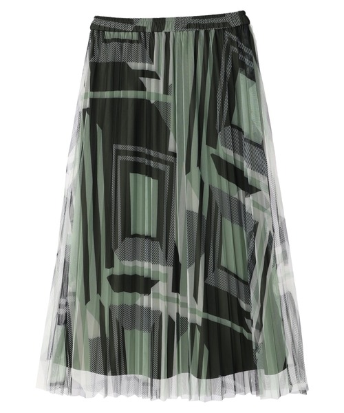 YECCA VECCA（イェッカヴェッカ）の「幾何学柄チュールプリーツスカート（スカート・レディース・ベージュ/グリーン・FREE）」の11枚目の写真