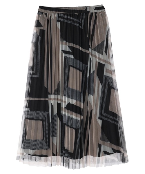 YECCA VECCA（イェッカヴェッカ）の「幾何学柄チュールプリーツスカート（スカート・レディース・ベージュ/グリーン・FREE）」の8枚目の写真