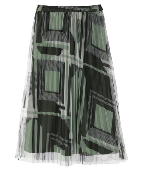 YECCA VECCA（イェッカヴェッカ）の「幾何学柄チュールプリーツスカート（スカート・レディース・ベージュ/グリーン・FREE）」の12枚目の写真