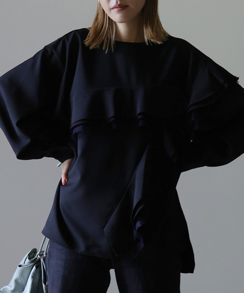 HERENCIA（ヘレンチア）の「メッシュランダムフリル ブラウス（シャツ/ブラウス・レディース・ブラウン/ブラック/ホワイト・MEDIUM）」の22枚目の写真