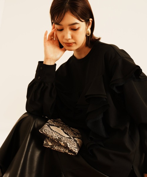 HERENCIA（ヘレンチア）の「メッシュランダムフリル ブラウス（シャツ/ブラウス・レディース・ブラウン/ブラック/ホワイト・MEDIUM）」の9枚目の写真