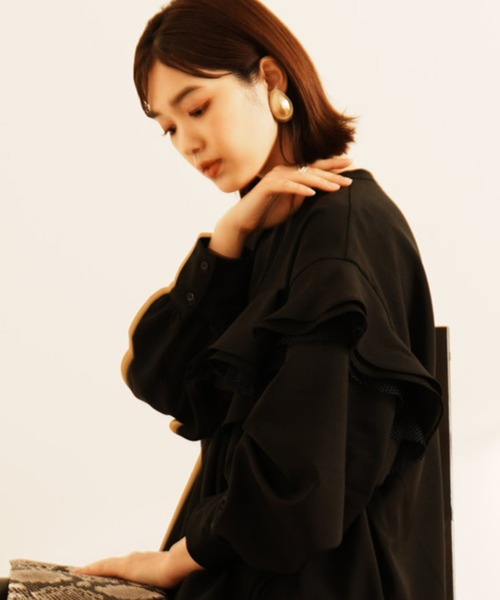 HERENCIA（ヘレンチア）の「メッシュランダムフリル ブラウス（シャツ/ブラウス・レディース・ブラウン/ブラック/ホワイト・MEDIUM）」の10枚目の写真