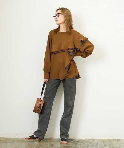 HERENCIA（ヘレンチア）の「メッシュランダムフリル ブラウス（シャツ/ブラウス・レディース・ブラウン/ブラック/ホワイト・MEDIUM）」の4枚目の写真