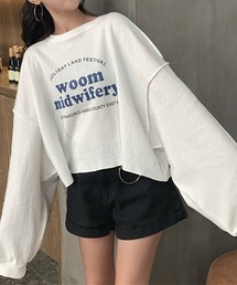 ショート丈ボリュームスリーブロゴプルオーバー