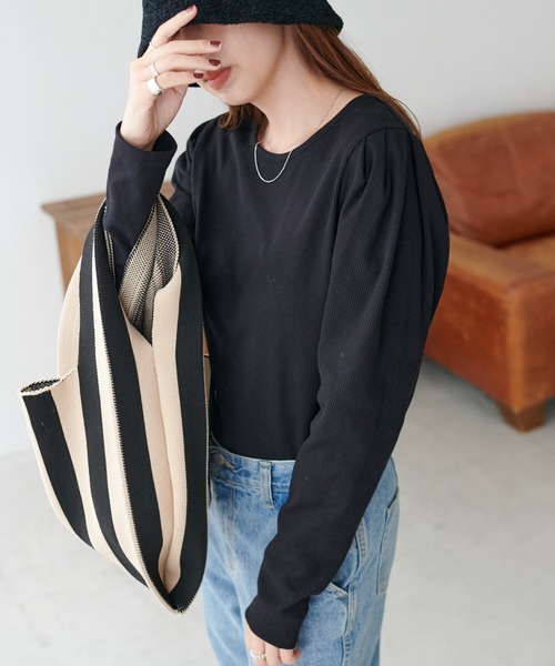 Discoat(ディスコート)の「リブパワショルプルオーバー(Tシャツ/カットソー)」|ブラック