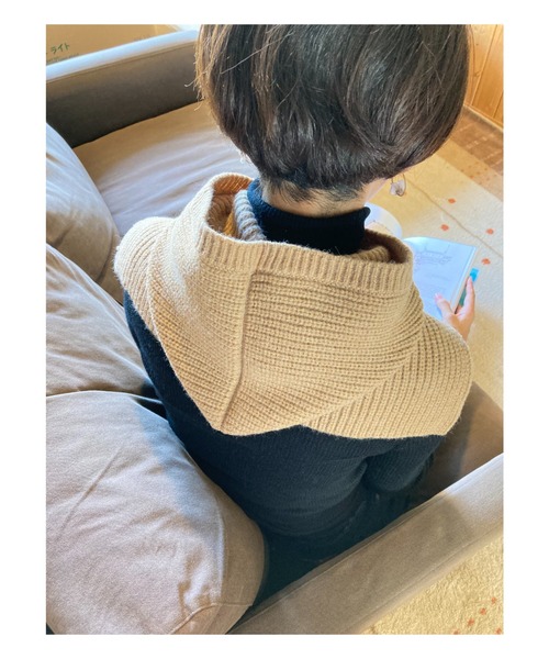 Auntie Rosa（アンティローザ）の「畦編みニットキャップ/ニットフードウォーマー/ バラクラバ（ニットキャップ/ビーニー・レディース・ベージュ/ブラック/ライトブルー/アイボリー/グレー・FREE）」の13枚目の写真