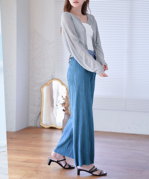 anown(アノン)の「変形プリーツ ワイドパンツ ストレートパンツ プリーツパンツ カラーパンツ セルフカット 低身長 パンツ ウエストゴム(その他パンツ・レディース・ブルー/ブラック/グリーン・FREE)」の17枚目の写真