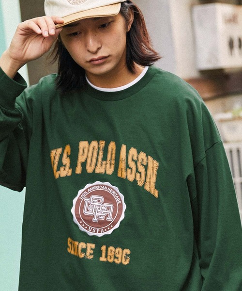 U.S. POLO ASSN.(ユーエスポロアッスン)の「U.S. POLO ASSN. /ユーエスポロアッスン 別注 ヴィンテージライクカレッジロゴ刺繍 ビッグシルエット長袖Tシャツ(Tシャツ/カットソー・メンズ・ブラック系/ライトグレー/ライトグレー系/ダークグリーン系/オフホワイト/ダークグリーン/ホワイト系/ブラック・M/L)」の8枚目の写真