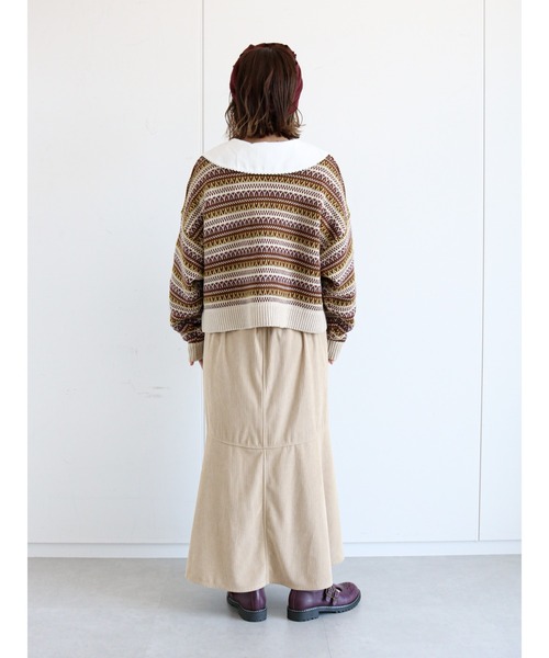 ehka sopo（エヘカソポ）の「幾何学柄前後着カーディガン（カーディガン/ボレロ・レディース・ブラウン/ブルー/グリーン/ベージュ・ﾌﾘ-）」の11枚目の写真