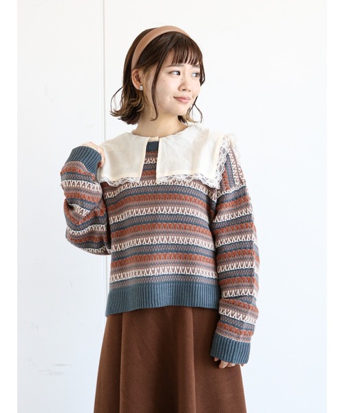 ehka sopo（エヘカソポ）の「幾何学柄前後着カーディガン（カーディガン/ボレロ・レディース・ブラウン/ブルー/グリーン/ベージュ・ﾌﾘ-）」の16枚目の写真