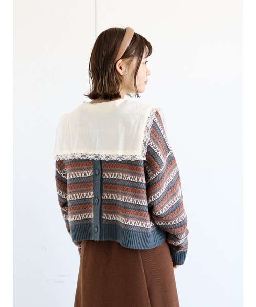 ehka sopo（エヘカソポ）の「幾何学柄前後着カーディガン（カーディガン/ボレロ・レディース・ブラウン/ブルー/グリーン/ベージュ・ﾌﾘ-）」の17枚目の写真