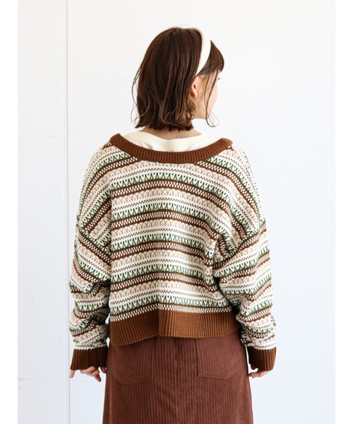 ehka sopo（エヘカソポ）の「幾何学柄前後着カーディガン（カーディガン/ボレロ・レディース・ブラウン/ブルー/グリーン/ベージュ・ﾌﾘ-）」の7枚目の写真