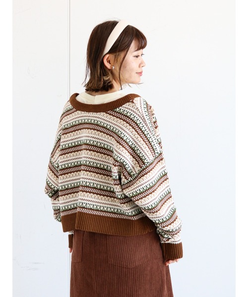 ehka sopo（エヘカソポ）の「幾何学柄前後着カーディガン（カーディガン/ボレロ・レディース・ブラウン/ブルー/グリーン/ベージュ・ﾌﾘ-）」の6枚目の写真