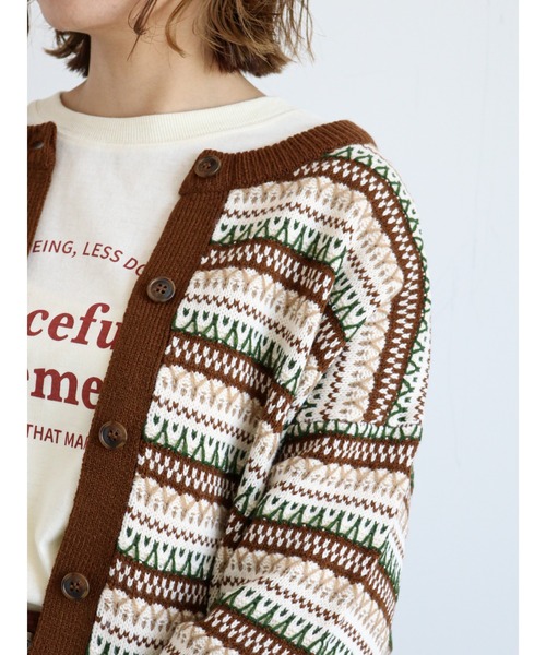 ehka sopo（エヘカソポ）の「幾何学柄前後着カーディガン（カーディガン/ボレロ・レディース・ブラウン/ブルー/グリーン/ベージュ・ﾌﾘ-）」の22枚目の写真