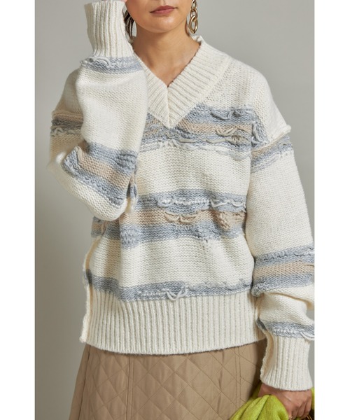 &. NOSTALGIA(アンドドットノスタルジア)の「裏編みボーダーニットプルオーバー(ニット/セーター・レディース・イエロー/アイボリー・FREE)」の5枚目の写真