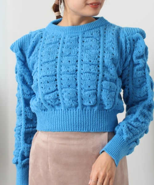 toucher du brise（トゥシェドブリーズ）の「ポコポコ ショート丈 ニット（ニット/セーター・レディース・オフホワイト/ピンク/ブルー・M）」の3枚目の写真