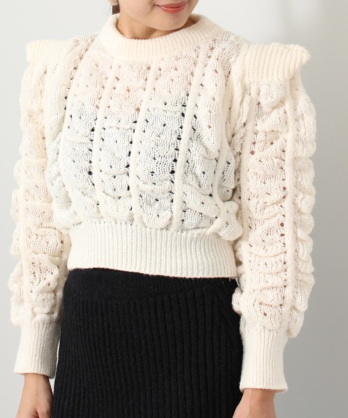 toucher du brise（トゥシェドブリーズ）の「ポコポコ ショート丈 ニット（ニット/セーター・レディース・オフホワイト/ピンク/ブルー・M）」の5枚目の写真