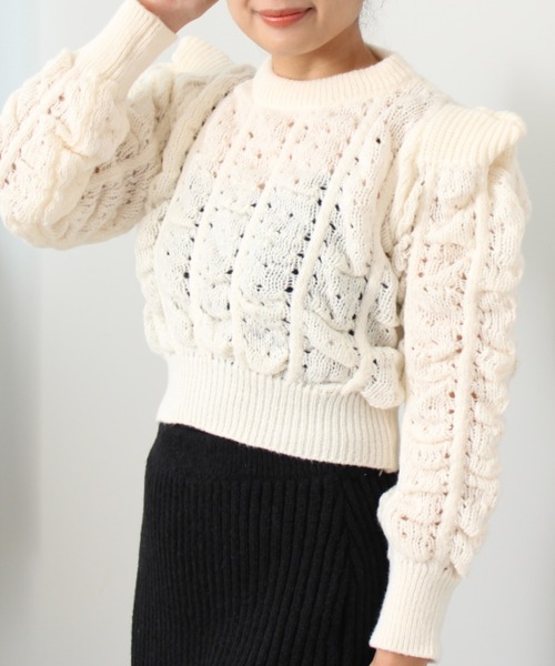 toucher du brise（トゥシェドブリーズ）の「ポコポコ ショート丈 ニット（ニット/セーター・レディース・オフホワイト/ピンク/ブルー・M）」の4枚目の写真