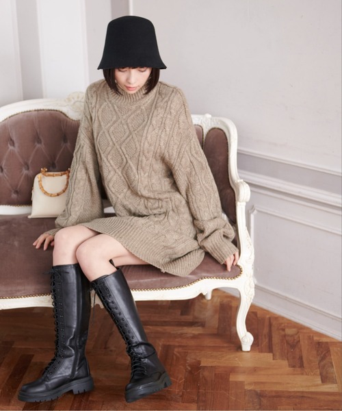 FREE'S MART（フリーズマート）の「◆ウール混ケーブルハイネックミニワンピース（ワンピース・レディース・ホワイト/ブルー/ブラウン・SMALL/MEDIUM）」の10枚目の写真