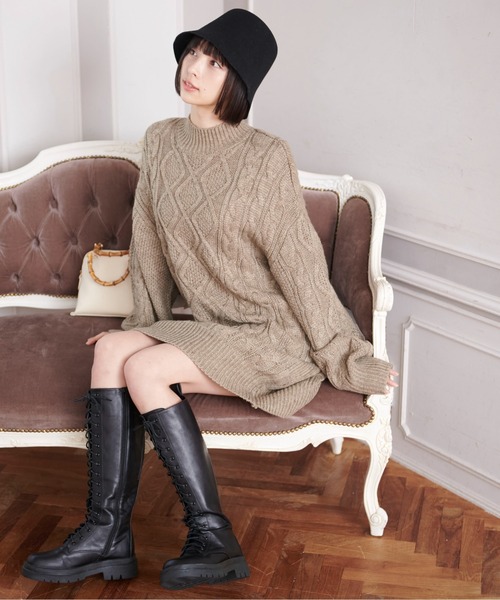 FREE'S MART（フリーズマート）の「◆ウール混ケーブルハイネックミニワンピース（ワンピース・レディース・ホワイト/ブルー/ブラウン・SMALL/MEDIUM）」の13枚目の写真