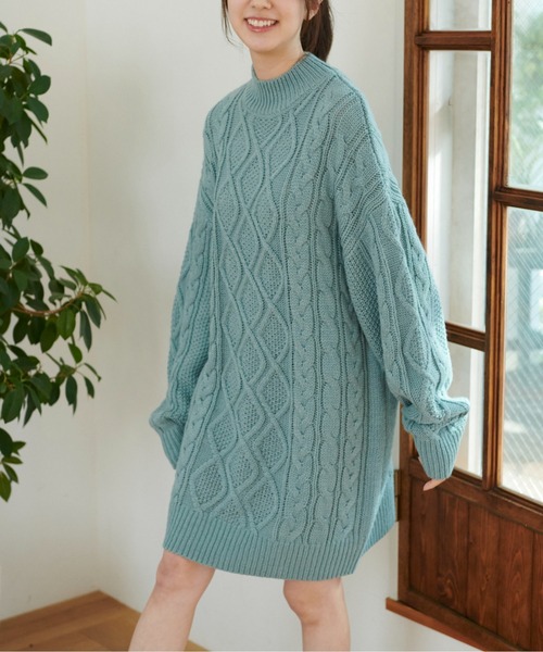 FREE'S MART（フリーズマート）の「◆ウール混ケーブルハイネックミニワンピース（ワンピース・レディース・ホワイト/ブルー/ブラウン・SMALL/MEDIUM）」の12枚目の写真